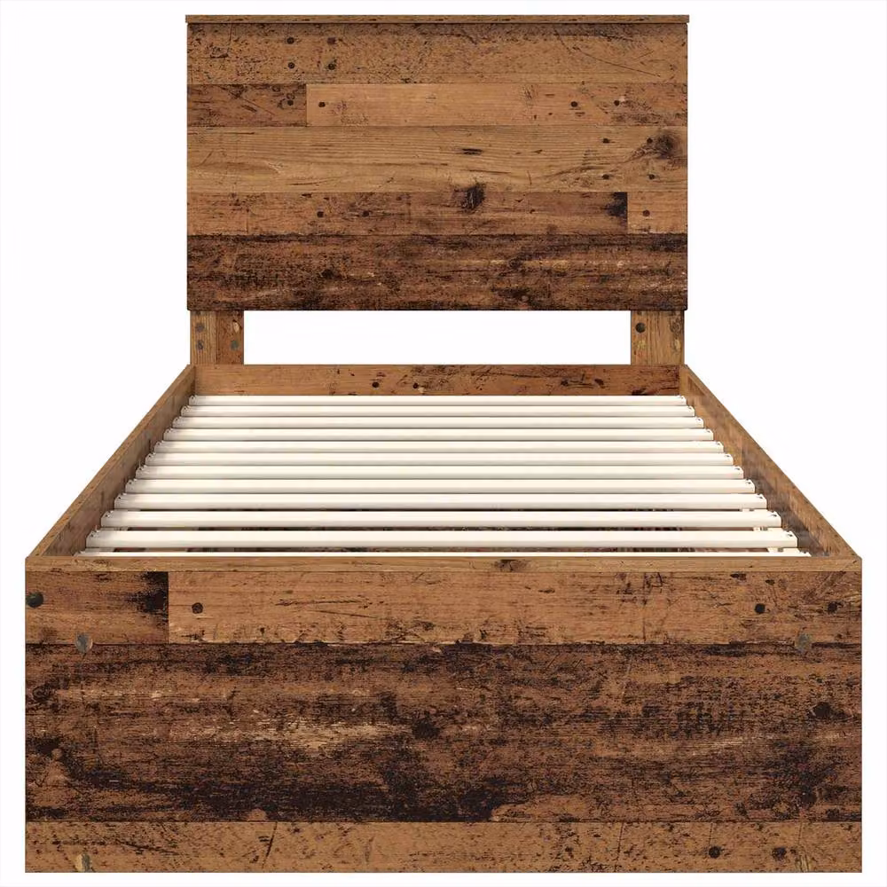 Berkfield Home Bed Frame with Headboard in Brown Old Wood, Solid Pine, W/D/H: 100 x 200 cm – 4
