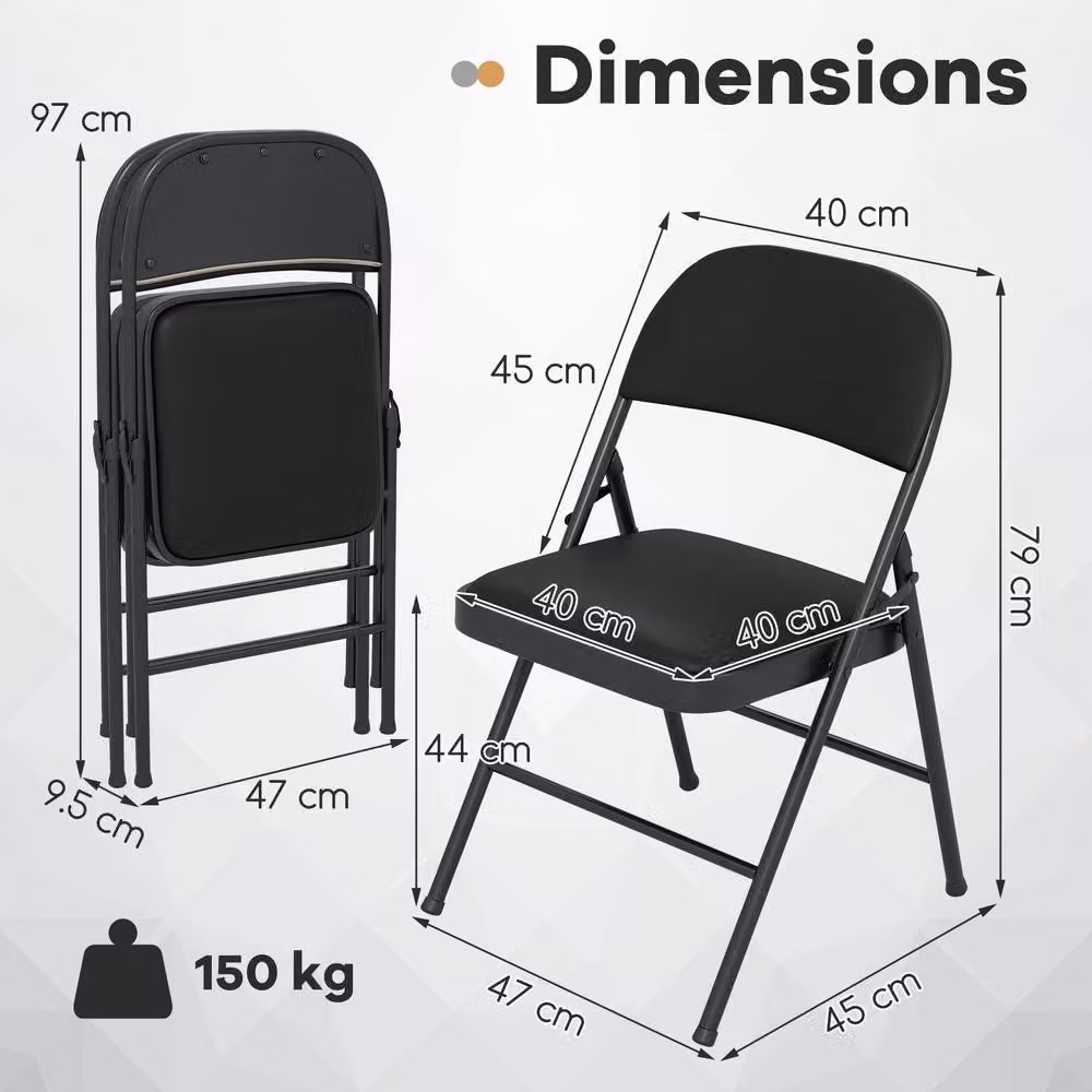 Costway Black Padded Folding Chairs with Metal Frame and Synthetic Leather Upholstery – 2