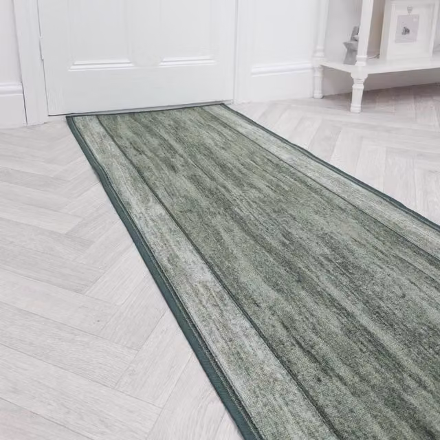 runrug Rama Green Hallway Runner Rug, Non-Slip and Hardwearing, W: 66 cm, L: 240 cm
