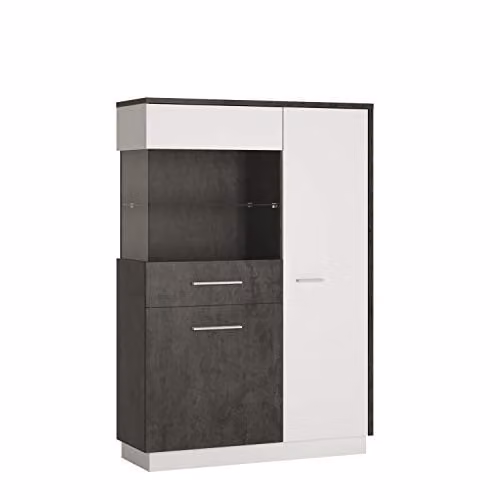 Furniture To Go Zingaro Low Display Cabinet with Glass Doors and Integrated Lighting, Grey or White, W/D/H: 151.0 x 38.0 x 103.09 cm