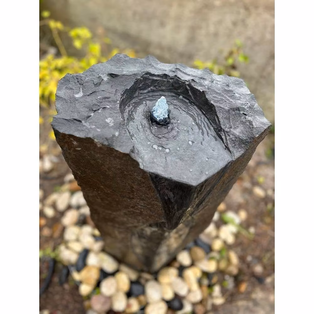 Buttercup Farm Basalt Large Column Water Feature in Brown with Pump and Light – 2
