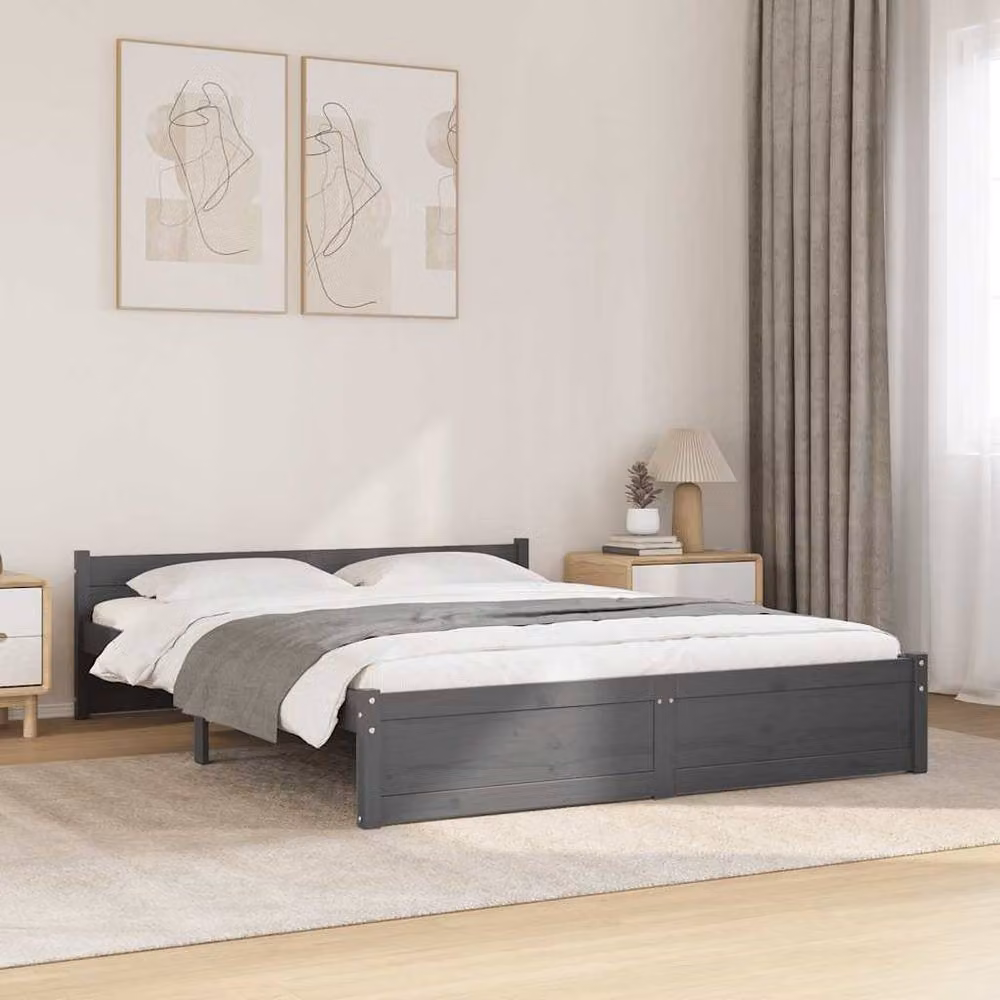 Berkfield Home Grey Solid Pine Wood Bed Frame with Drawers W: 135 cm, D: 190 cm – 2
