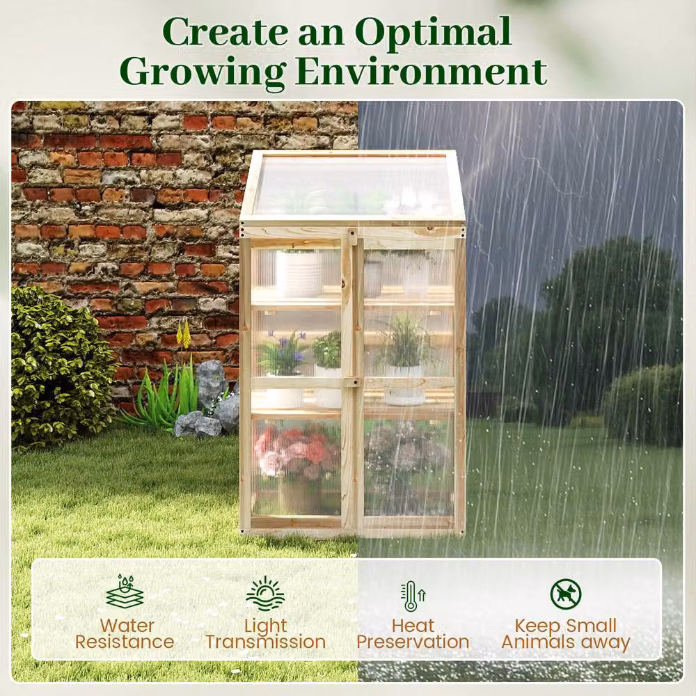 Gymax Wooden Cold Frame Greenhouse and Outdoor Raised Planter in Beige, W/D/H: 100 x 60 x 45 cm – 3