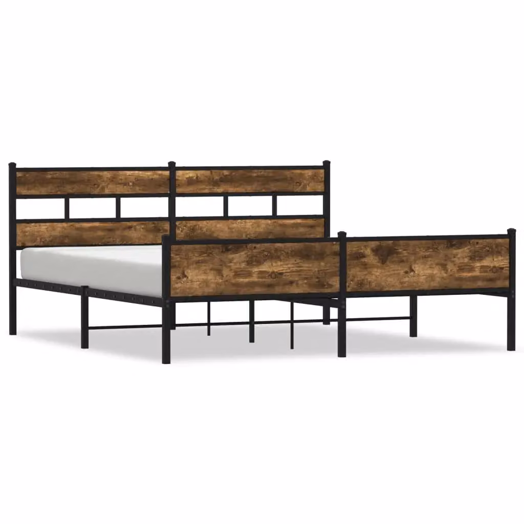 Berkfield Home Metal Bed Frame in Smoked Oak and Black, W/D/H: 180 x 200 cm Super King – 2