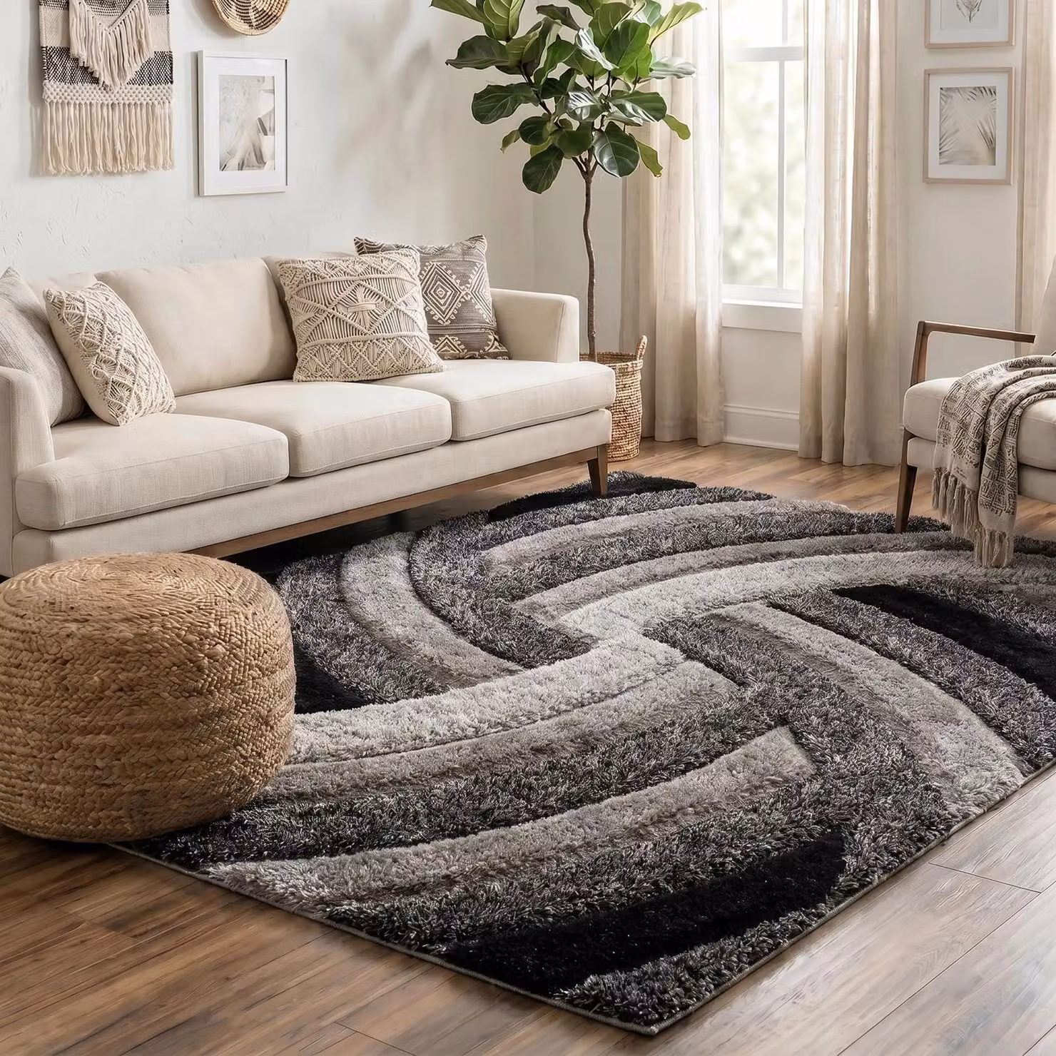 Desire Rugs Modern Grey Wave Shaggy Area Rug, W: 160 cm, D: 230 cm – 2