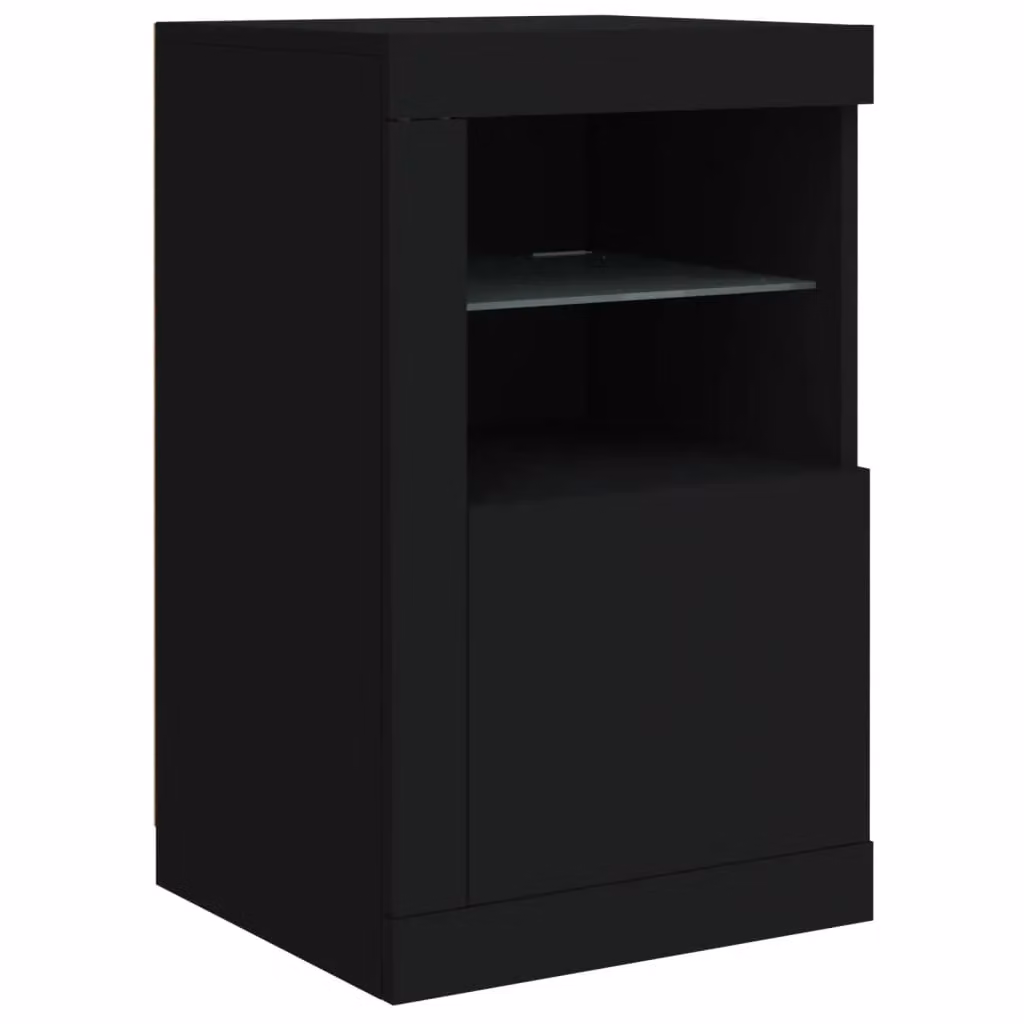 Berkfield Home Set of 2 Modern Black Matt Side Cabinets with Integrated LED Lighting and Glass Doors – 4