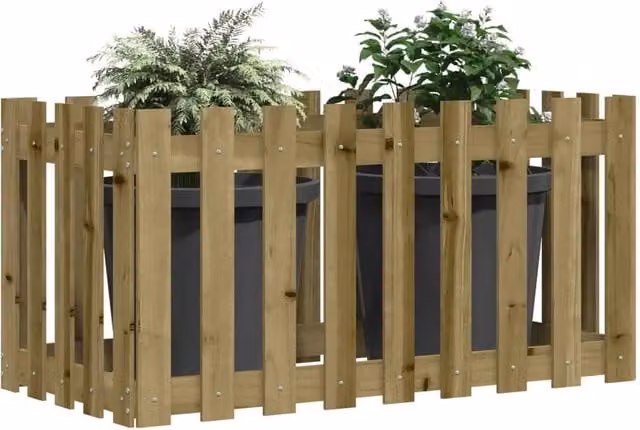 Berkfield Home Garden Raised Bed with Fence Design in Brown Impregnated Pine Wood, W/D/H: 100 x 50 x 70 cm