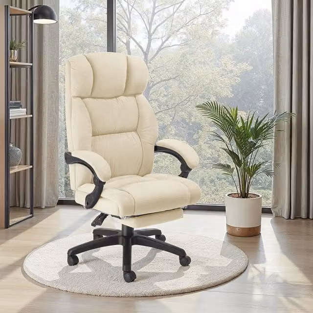 Tectake Gillian Modern Gaming and Office Chair with Headrest, 360 Degree Swivel, Armrests and Castors, Beige Velvet