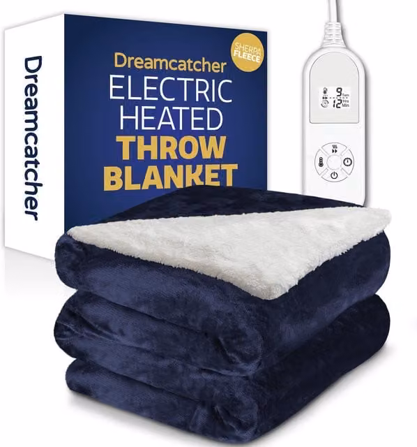 Dreamcatcher Sherpa Fleece Electric Heated Throw Blanket, Blue, W: 160 cm, D: 120 cm