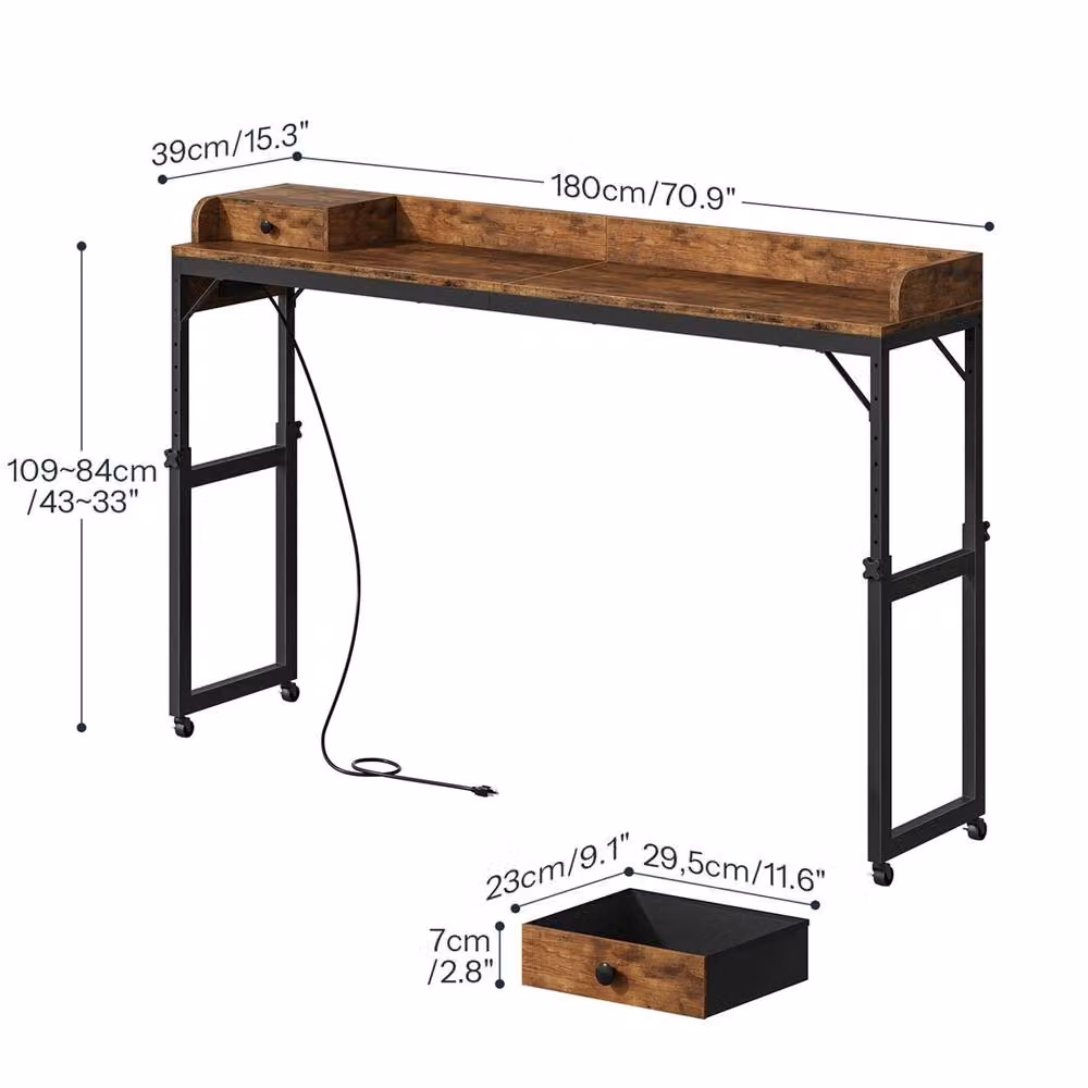Nordara Height Adjustable Mobile Overbed Desk with Wheels in Brown and Black – 2