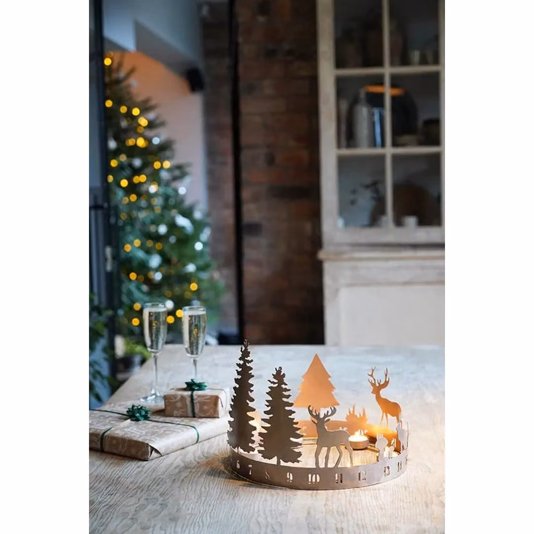 Ivyline Round Advent Forest Tealight Centrepiece in Bronze Metal, H25 x W33 x D33 cm – 4