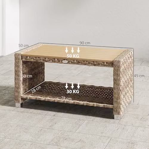 Outsunny Outdoor Coffee Table with Storage Shelf, Brown, W: 90 cm, D: 50 cm, H: 45 cm – 3