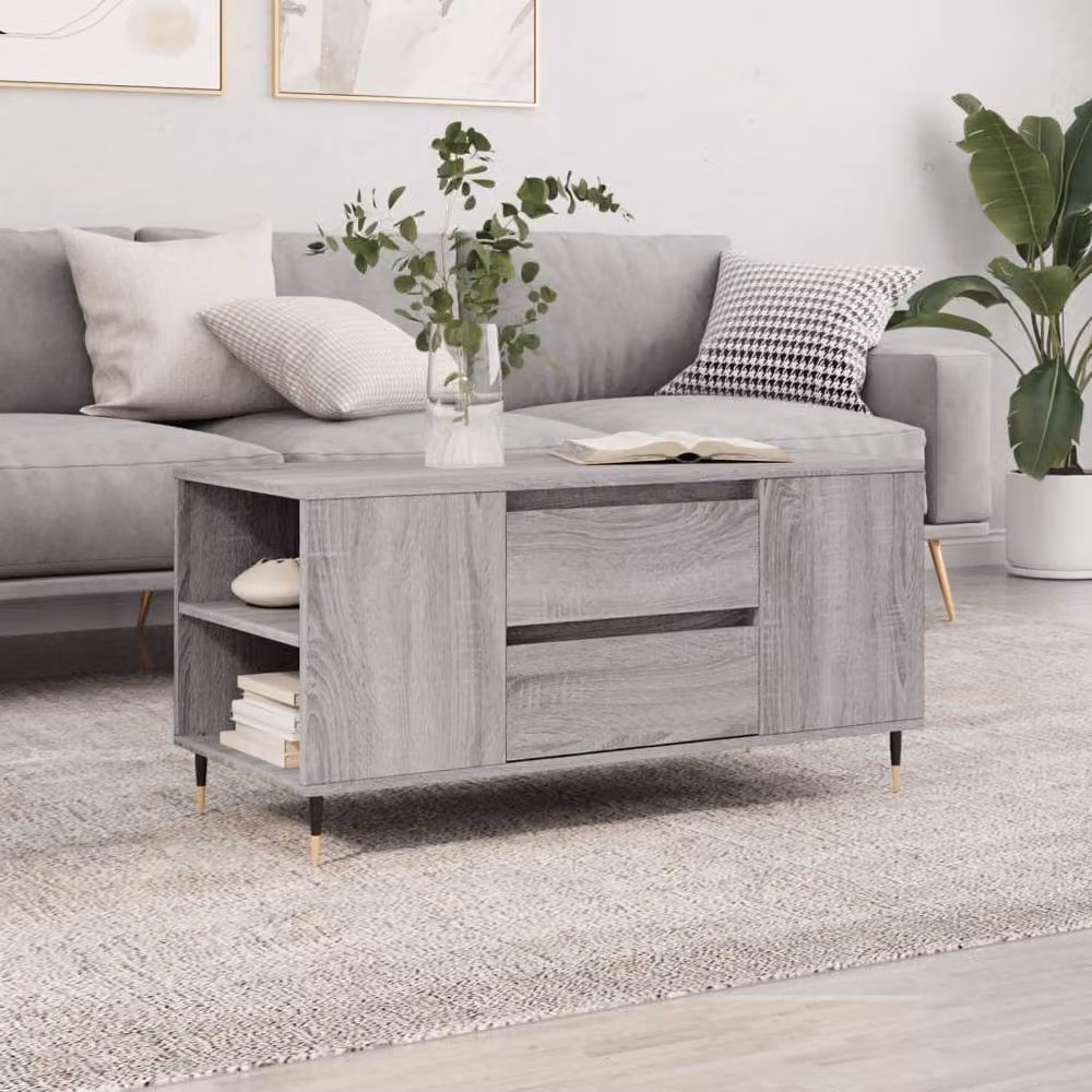 Berkfield Home Modern Rectangular Coffee Table in Grey Sonoma, W/D/H: 102 x 44.5 x 50 cm – 2