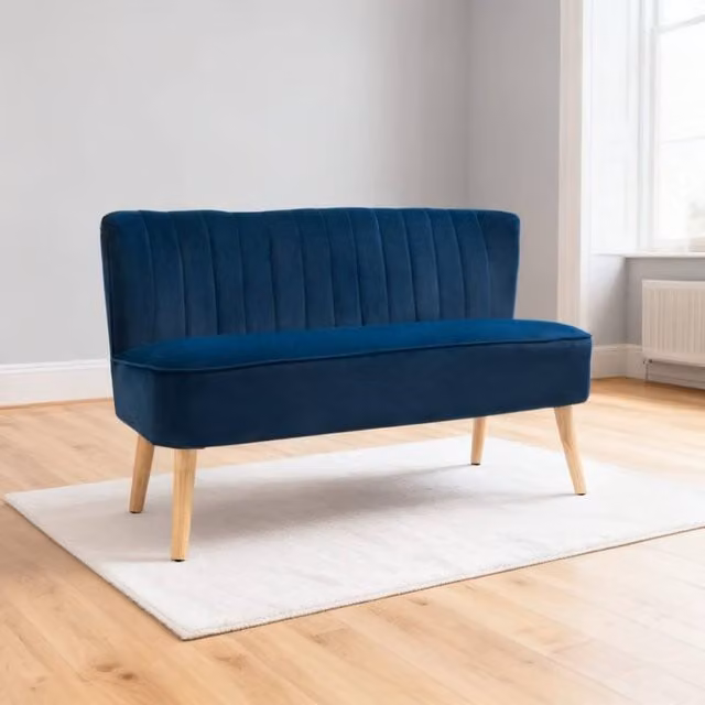 ERGOVEXA Double Seat Sofa in Blue Velvet with High Back Foam Padding – 1