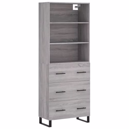 vidaXL Modern Grey Sonoma Highboard with Internal Shelves and Doors, W/D/H: 69.5 x 34 x 180 cm