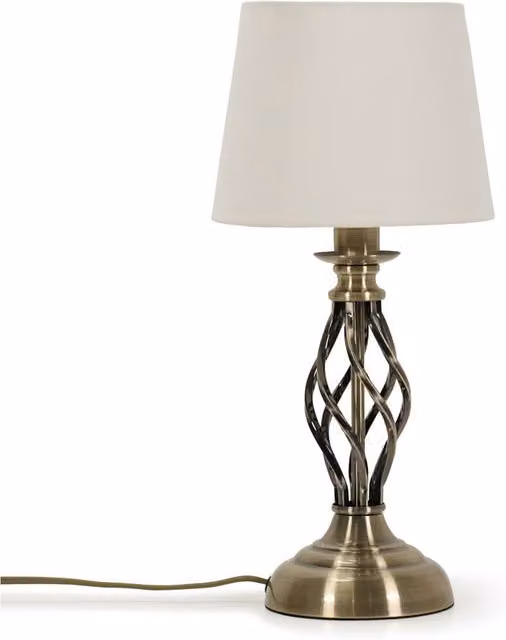 ValueLights Memphis Twist Table Lamp in Antique Brass with Fabric Shade, Height: 34 cm