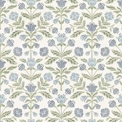 Arthouse Modern Floral Damask Washable Wallpaper in Blue and Green
