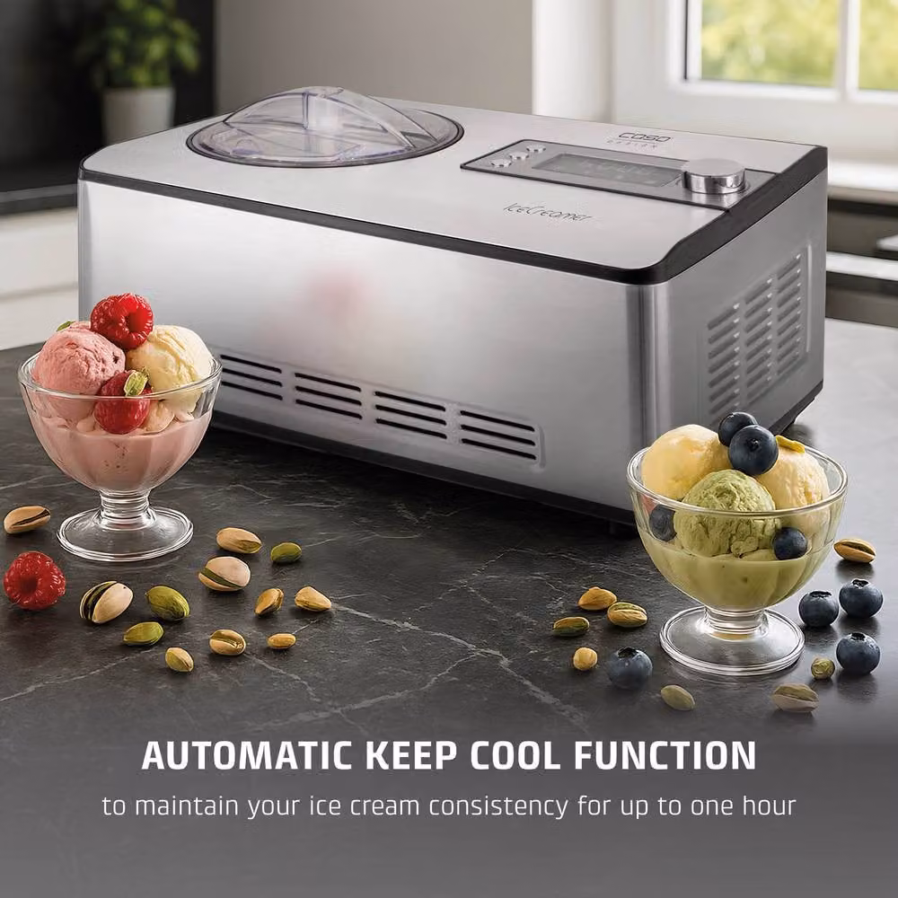 Caso Design IceCreamer 5-in-1 Yoghurt and Ice Cream Maker with Built-in Compressor in Silver – 5
