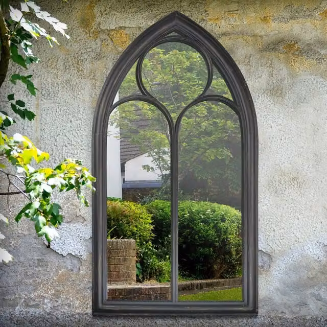 MirrorOutlet Chapel Arch Large Black Outdoor Garden Wall Mirror, H: 150 cm, W: 81 cm