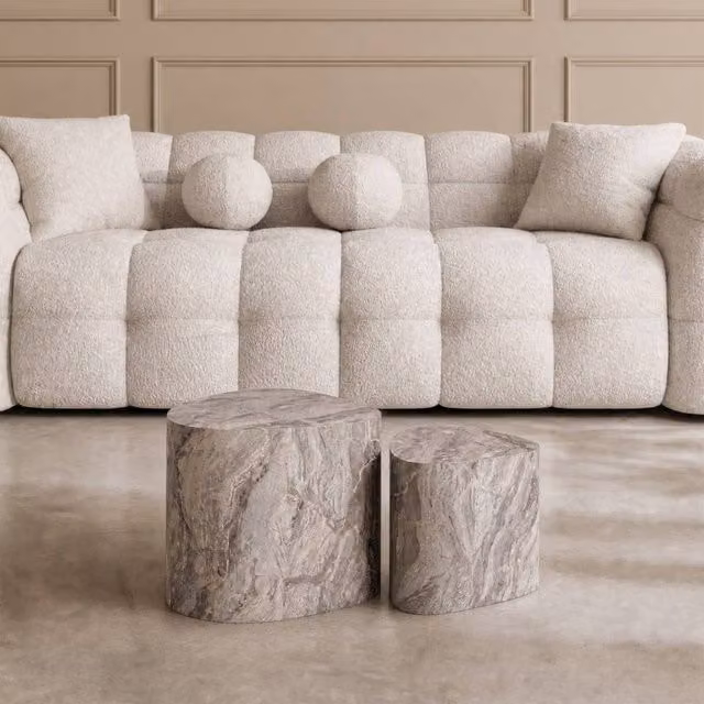 OHS Set of 2 Grey Marble Effect Irregular Coffee Tables with Nested Tops – 1
