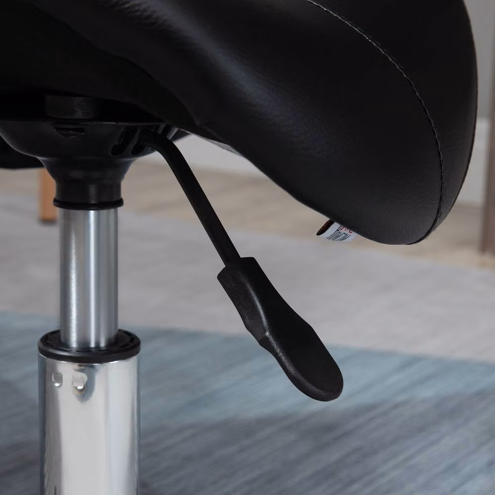 STILVORA Adjustable Rolling Stool with Castors in Black Synthetic Leather – 8