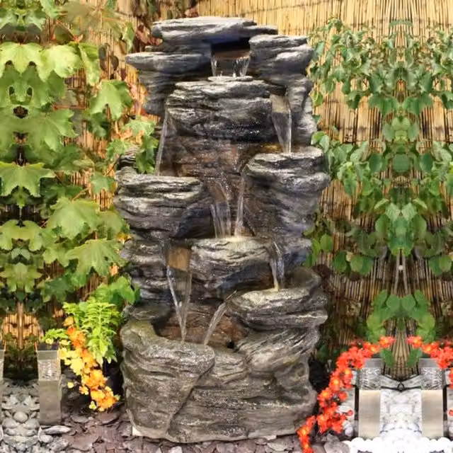 Tranquility Grey Slate Stone Effect Solar Cascade Water Feature