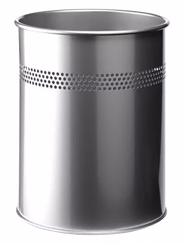 Durable Silver Coated Steel Round Waste Bin with 15 Litre Capacity