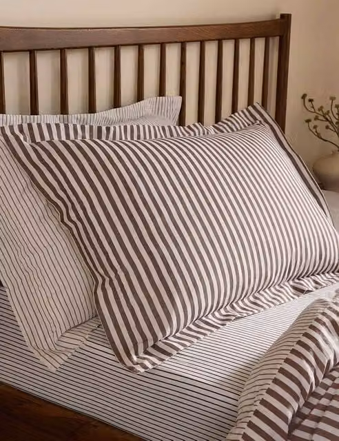 Yard 2 Pack Hebden Stripe Pure Cotton Pillowcases in Khaki Mix Beige and Brown
