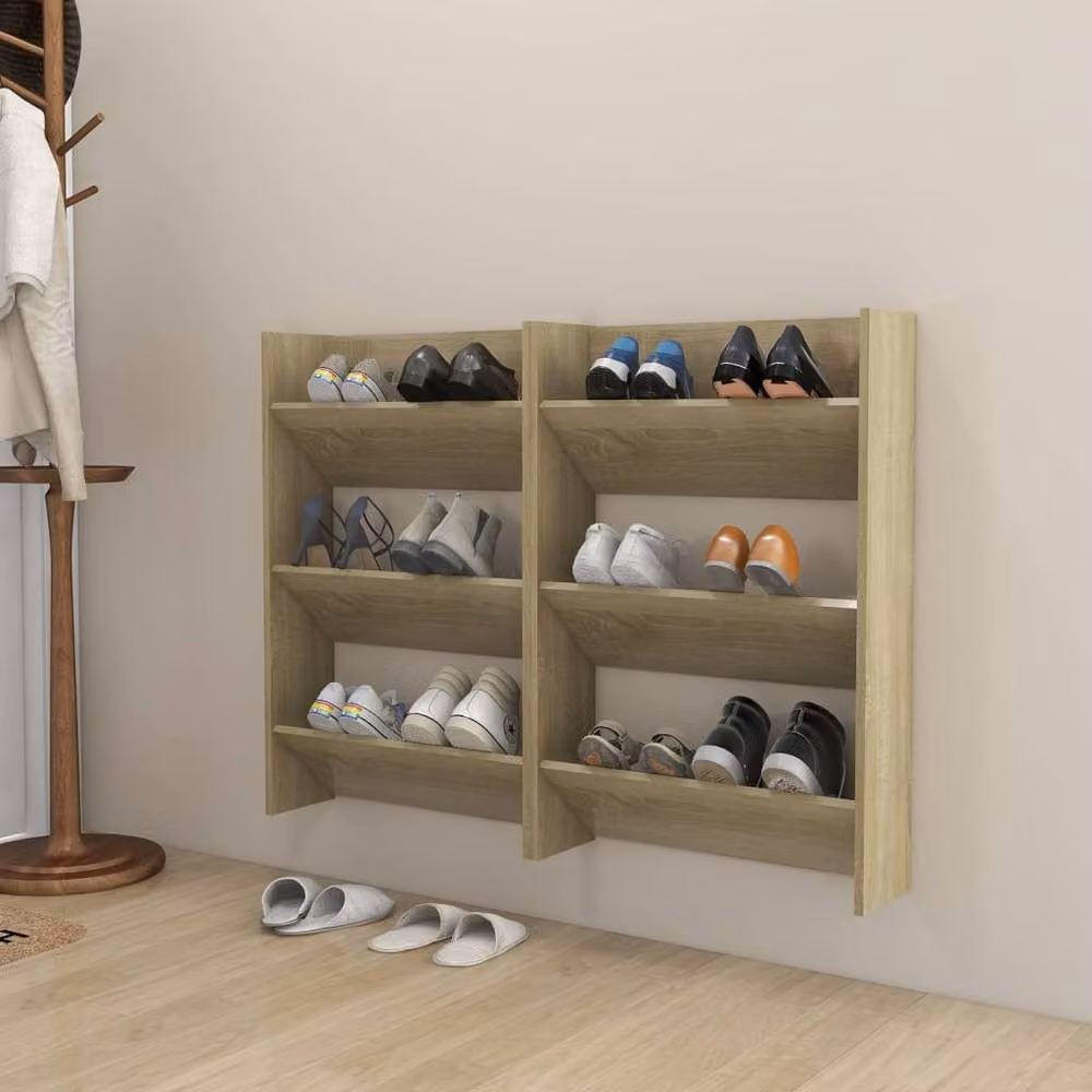 Berkfield Home Set of 2 Wall Mounted Shoe Cabinets in Sonoma Oak, W/D/H: 60 x 18 x 90 cm – 2