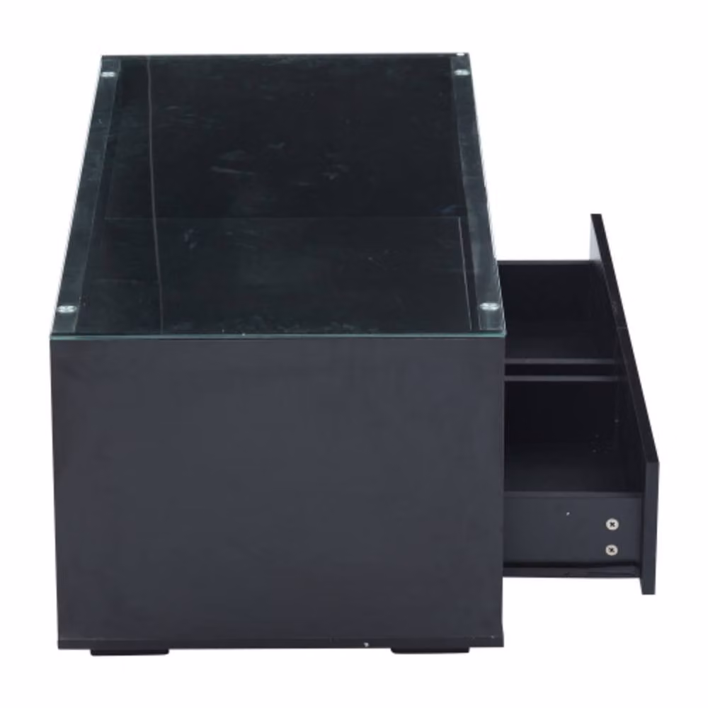 BTM High Gloss LED Coffee Table with Glass Top and 2 Drawers in Black W/D/H: 100 x 60 x 40 cm – 8