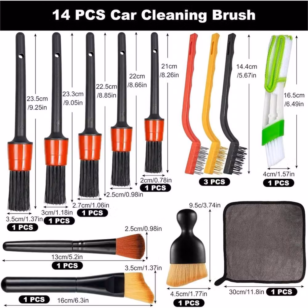 VOGREX 14-Piece Multicolour Car Detailing Soft Cleaning Brush Set – 2