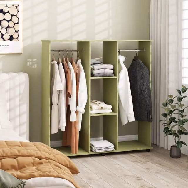 HOMCOM Modern Mobile Open Wardrobe Storage Organiser with Clothes Rail, Green