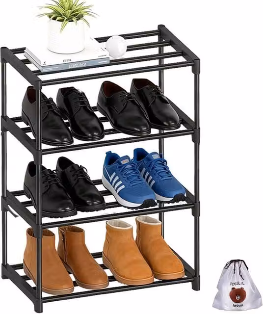 Hinsinc 3 Tier Slim Narrow Freestanding Shoe Rack Organizer in Black – 1