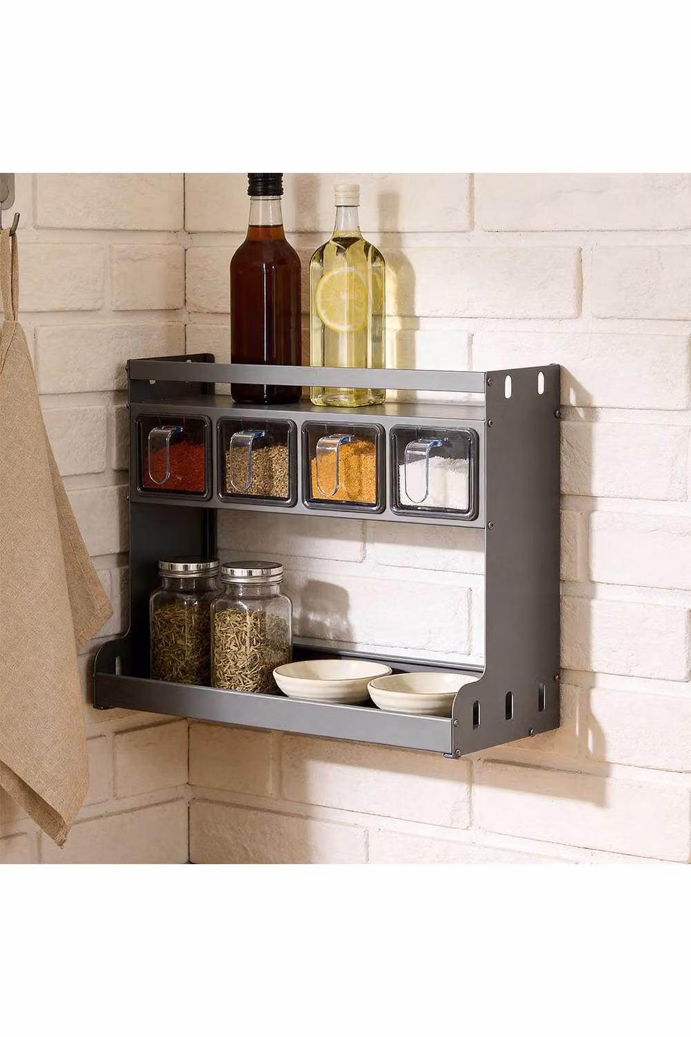 Living and Home 3-Tier Kitchen Spice Rack with 4 Seasoning Boxes, Grey, W: 28.5 cm, D: 35.0 cm – 2