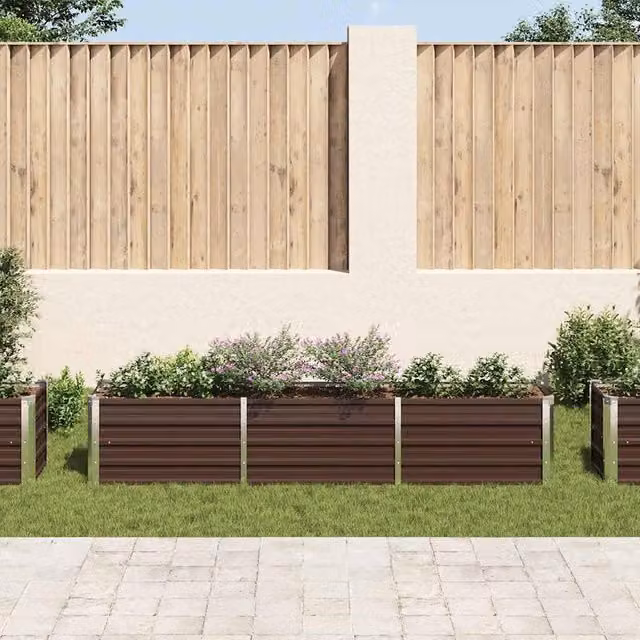 Berkfield Home Garden Brown Galvanised Steel Raised Bed W: 240 cm, D: 40 cm, H: 45 cm