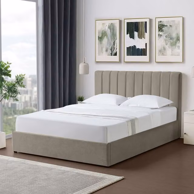 Artemis Home Evelynne Upholstered Fabric Ottoman Bed Frame with Storage in Brown or Grey, Size: 150 x 200 cm