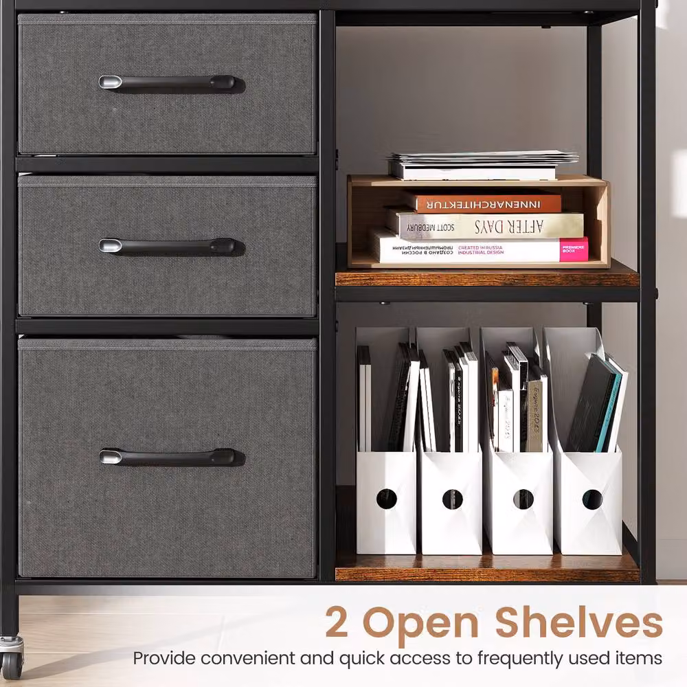 Costway 3 Drawer Mobile File Cabinet and Rolling Printer Stand in Brown – 6