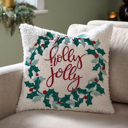 Riva Home Holly Wreath Embroidered Velvet Cushion, Multicolour, W/D/H: 45 x 45 x 45 cm – 5