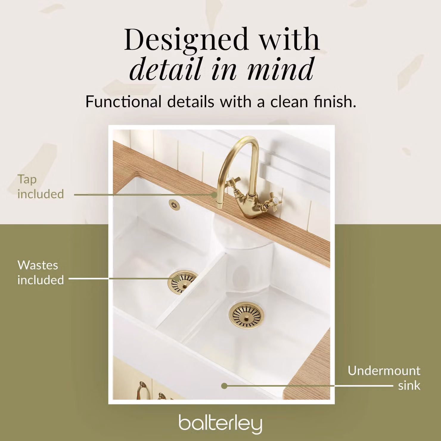 Balterley White Ceramic 2 Bowl Stepped Weir Butler Sink with Wastes, W: 89.5 cm x D: 55 cm – 2