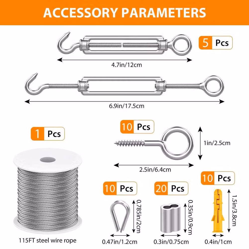 KORVIXA Garden Wire Rope Kit, 50m Silver Stainless Steel and PVC Coated Catenary Wire – 2
