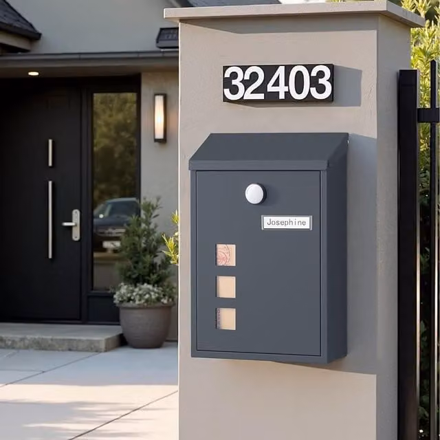 SONGMICS Wall Mounted Steel Letterbox, Grey, W/D/H: 21.8 x 9 x 31.8 cm