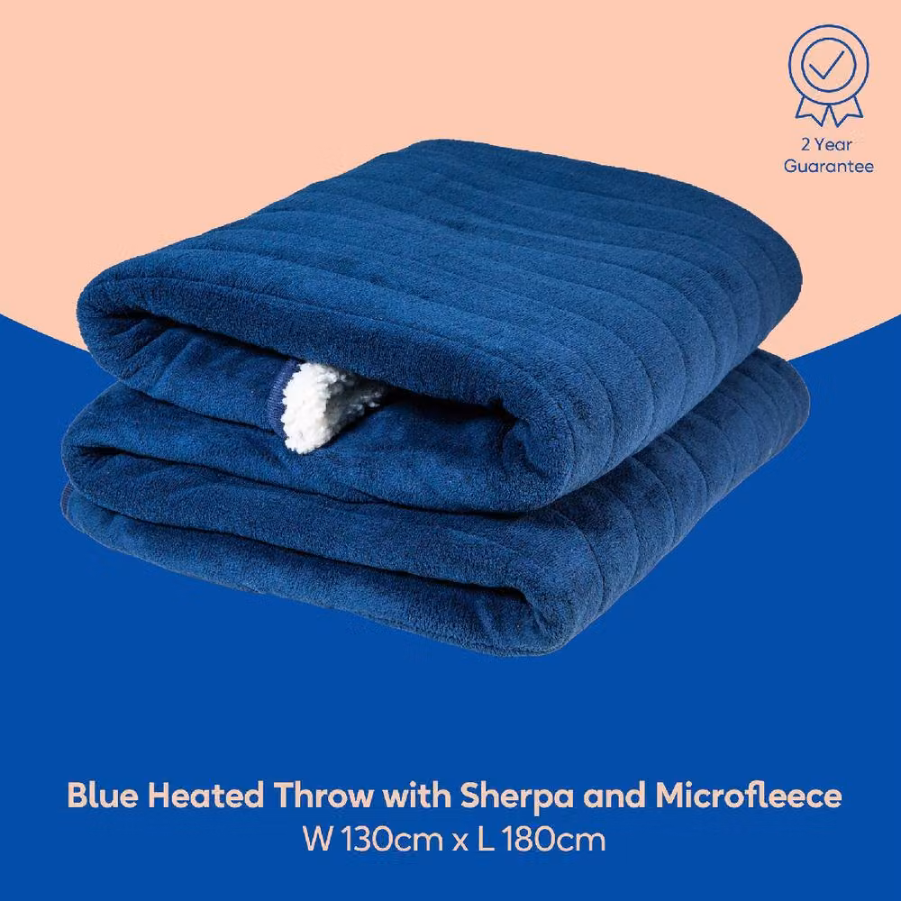 Russell Hobbs Blue Sherpa Microfleece Electric Heated Throw RHHT1003, W: 180 cm, D: 130 cm – 2