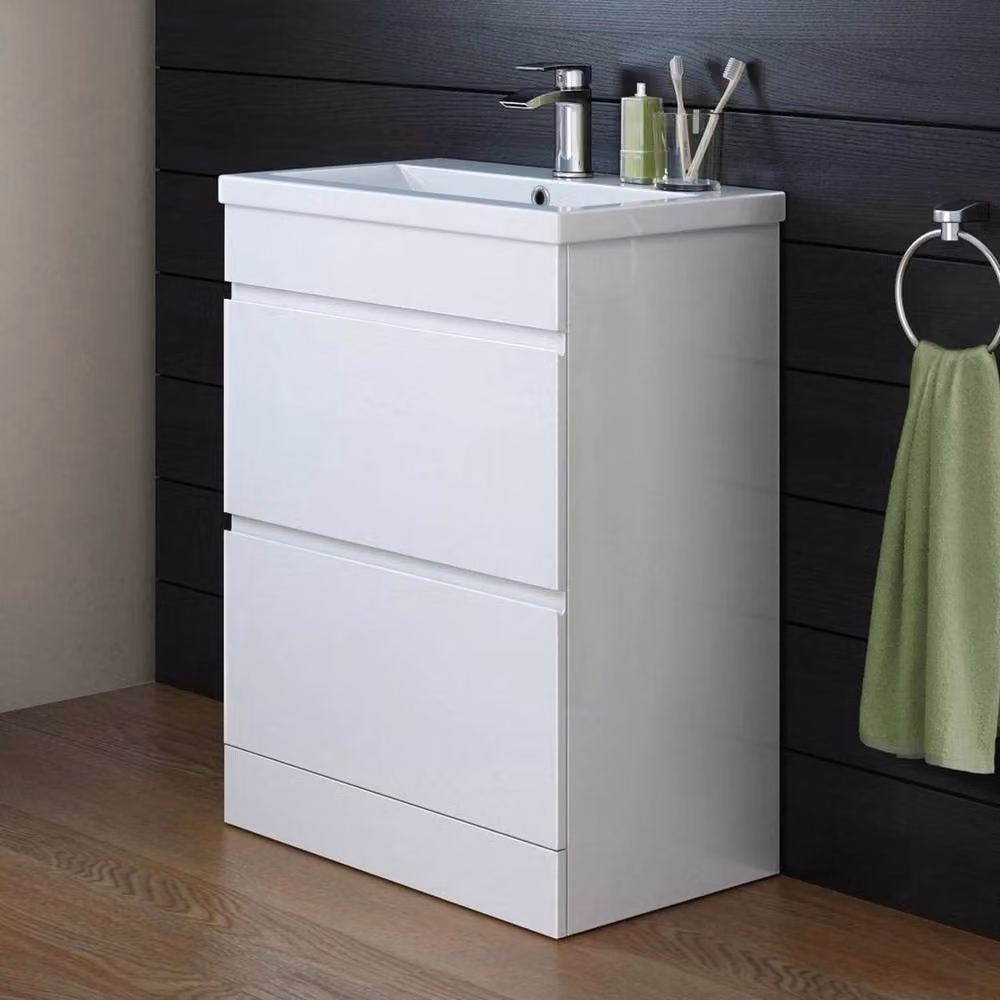 SPETLEK Modern Glossy White Bathroom Vanity Unit with Sink Basin Storage – 2