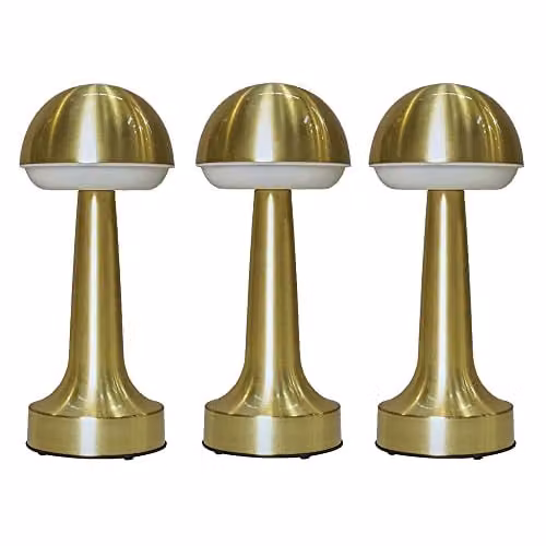 MiniSun Set of 3 Contemporary Wireless Brass Touch Table Lamps with Integrated Rechargeable LED Mood Light in Gold/Brass