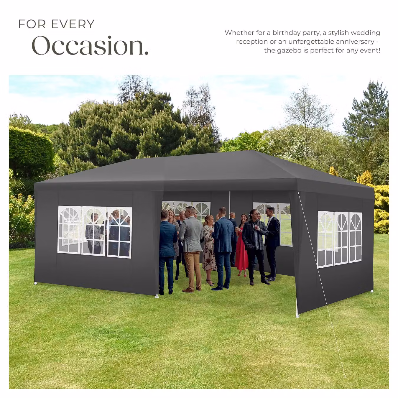 tectake Gazebo Novara in Grey with 5 Side Panels and Windows, W/D/H: 600 x 300 x 250 cm – 7