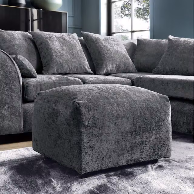 Abakus Direct Harriet Crushed Chenille Footstool in Dark Grey