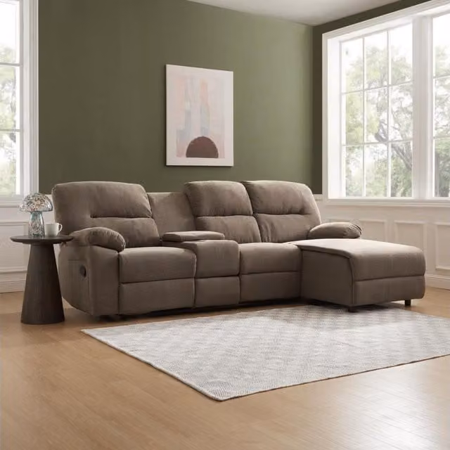 Fable 3 Seater Manual Recliner Sofa with Chaise in Brown Linen, Right-Hand Facing
