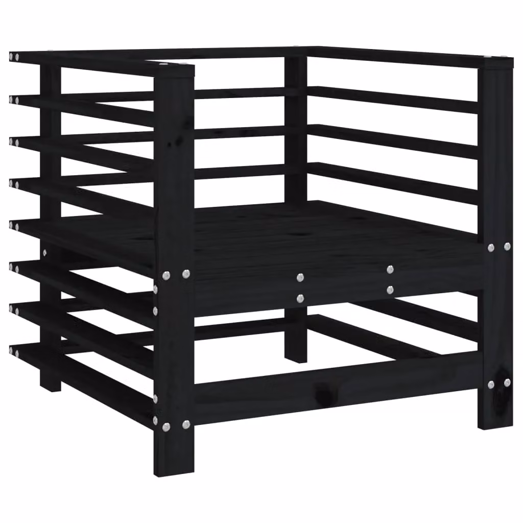 Berkfield Home Set of 2 Black Rustic Solid Pine Garden Chairs with Armrests – 3