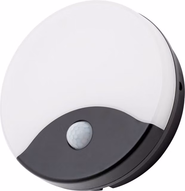 Litecraft Alford Outdoor LED Round Bulkhead Wall Light with PIR Motion Sensor, Black