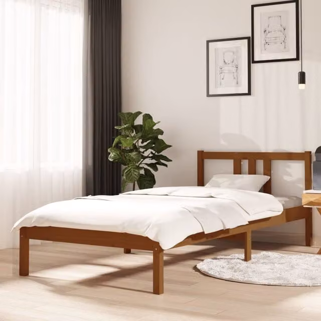 Berkfield Home Modern Solid Pine Wood Bed Frame, Brown, W: 90 cm, L: 200 cm